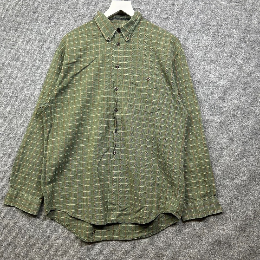 The Territory Ahead Button Down Shirt Mens Green Textured Plaid Long Sleeve - XL
